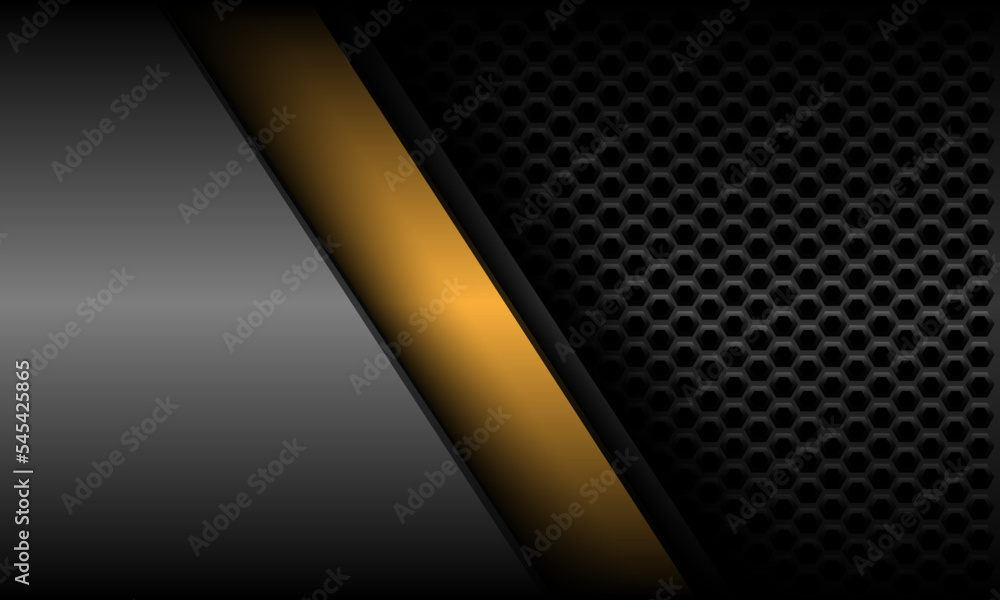 Wall mural abstract yellow line slash geometric with grey metallic hexagon mesh design modern futuristic backgr
