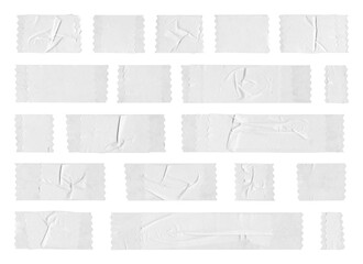 Collection of adhesive zigzag tape strips on transparent background. Isolated. Png file