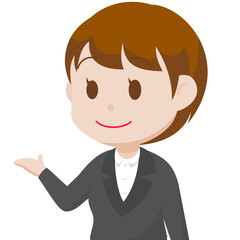 シンプルな主線なしのイラスト / ご案内をするスーツの女性