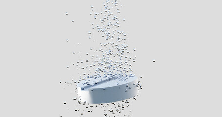 The bubble pill dissolves in water. 3d rendering