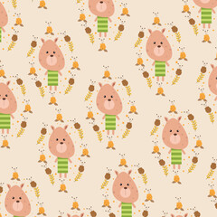 Seamless cartoon pattern with cute chocolate cake doodle