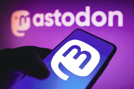 November 12, 2022, Brazil. In this photo illustration, the social media platform, Mastodon logo seen displayed on a smartphone.