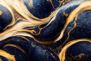 Abstract marble textured background. Fluid art modern wallpaper. Marbe gold and blue surface