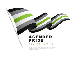 The flag of agender pride hangs on a flagpole and flutters in the wind. A colorful logo of one of the LGBT flags. Sexual identification. Lack of gender identity. Vector illustration