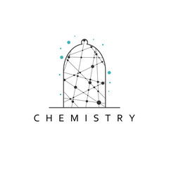 Chemistry flask icon. Science technology. Logotype design for chemistry, laboratory, science and biotechnology concepts. Connected lines with dots.