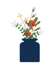 Floral, flowers in a vase color vector hand drawn illustration for decoration	