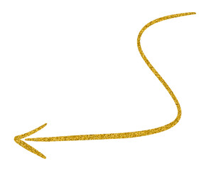 Golden glitter hand-drawn retro shapes. Arrow, wavy lines, Curve line