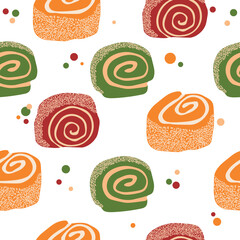 Turkish delight is an oriental sweetness. Vector stock illustration. Marmalade. Arabic dessert. Seamless pattern. Background for promotional products, wrapping paper and banners. Vector