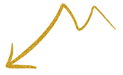 Golden glitter hand-drawn retro shapes. Arrow, wavy lines, Curve line