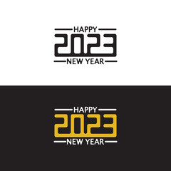 Happy New Year 2023 text design. Brochure design template, card, banner. Vector illustration.