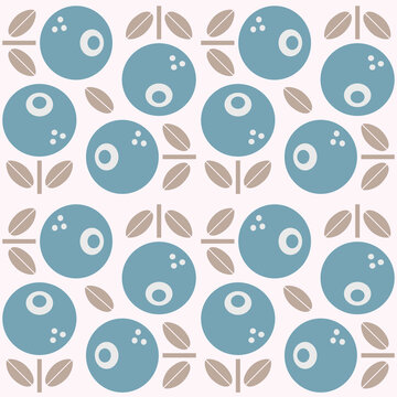 Seamless blueberry and leaves vector pattern. Summer fruit background. Trendy pattern for home decor, textile, fabric, fashion. Childish pattern design. Simple vector illustration with healthy food