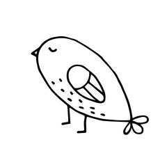 Little bird. Canary. Sparrow. Drawn by hand. Doodle. Sketch. Silhouette. Black and white. Contour. Coloring.