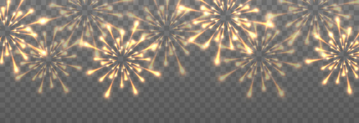 Naklejka na ściany i meble Vector festive fireworks on a transparent background. Fireworks png, festive light png. Magic fireworks lights. Christmas light.