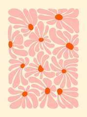 Hippie fun background. 1960s nostalgic groovy vector illustration. Retro flower power gift card template. Vintage 1970s floral poster.