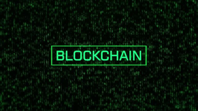 BLOCKCHAIN concept Computer Binary Background. BLOCKCHAIN text over Binary Code and Matrix Background	