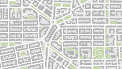 City top view. View from above the map buildings. Gps map navigation to own house. Detailed view of city. Decorative graphic tourist map. Abstract transportation background. Vector, illustration.