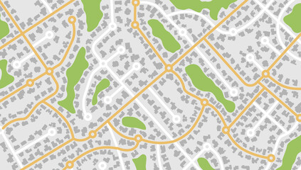 City top view. View from above the map buildings. Gps map navigation to own house. Detailed view of city. Decorative graphic tourist map. Abstract transportation background. Vector, illustration.