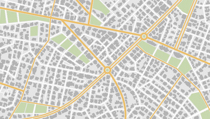 City top view. View from above the map buildings. Gps map navigation to own house. Detailed view of city. Decorative graphic tourist map. Abstract transportation background. Vector, illustration.