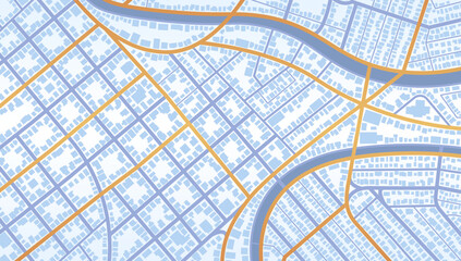 City top view. View from above the map buildings. Gps map navigation to own house. Detailed view of city. Decorative graphic tourist map. Abstract transportation background. Vector, illustration.