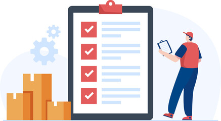 Warehouse manager maintaining delivery records. Inventory accuracy. Vector Illustration