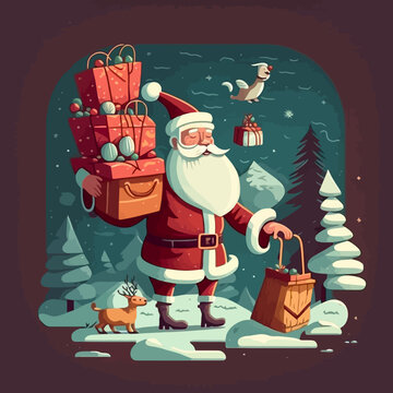 Vector illustration of the Santa Claus bringing presents