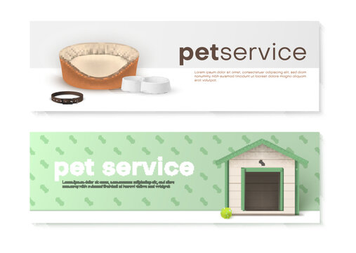 Pet service advertising banner set realistic vector domestic animal sitter veterinary shop - Powered by Adobe