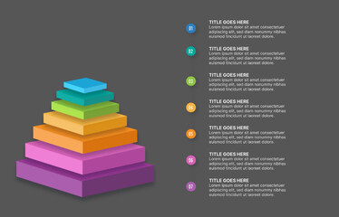 3D Pyramid Hierarchy Infographic Template Design with 7 Layers
