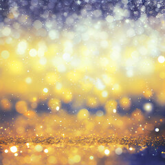 Obraz premium Christmas and winter holidays background with yellow bokeh lights and snow.