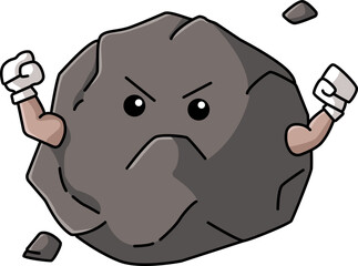 Cute kawaii rock clipart with an angry face