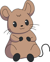 Cute kawaii cartoon character of a smiling mouse on a white background