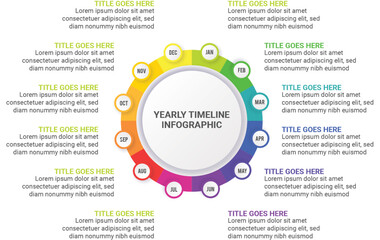 Yearly Business Timeline Circle Infographic Template Design with 12 Options Steps