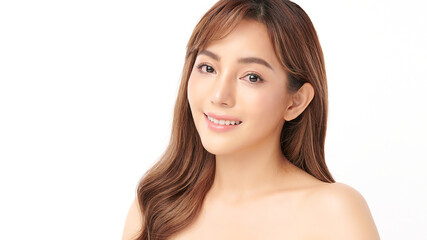 Beautiful young asian woman with clean fresh skin on white background, Face care, Facial treatment, Cosmetology, beauty and spa, Asian women portrait.