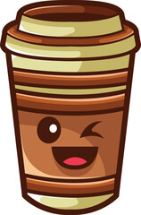 Cute kawaii cartoon character of a smiling portable coffee cup on a white background