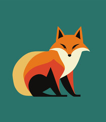 Editable illustration of an orange fox on a green background