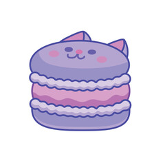 Cute kawaii cartoon character of a kitten macaroon on a white background