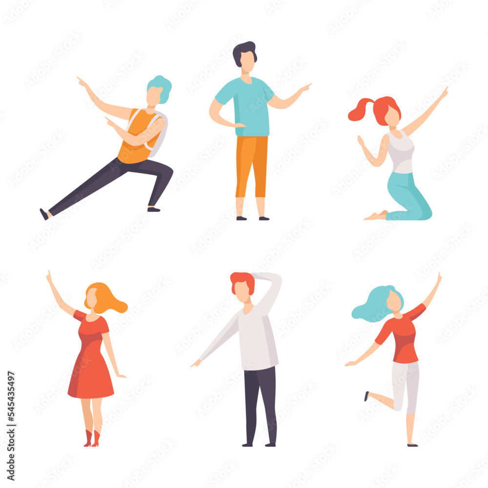 Poster people character indicating something pointing with index finger as hand gesture specifying directio