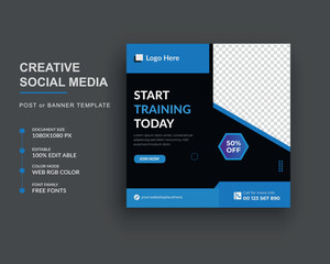 Gym and fitness social media post banner Square web banner template