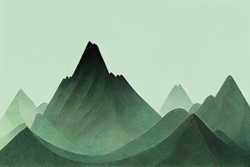 Illustratie van enorme rotsachtige bergen op een felgroene achtergrond