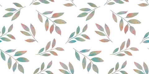 Watercolor seamless pattern. Abstract pattern from branches with leaves. Botanical illustration for wallpaper, print, wrapping paper.