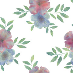 Fototapeta na wymiar Watercolor bouquet, seamless botanical pattern. Bouquets of flowers collected in a seamless pattern isolated on a white background.