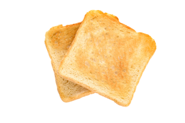 Two slicec of toasted bread isolated on a transparent background in close-up.