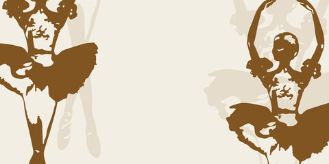 Silhouette ballerina in gold ballet tutu and pointe on white background. Dancer in beautiful pose. Ballet. Concept poster design template. © Yuliia