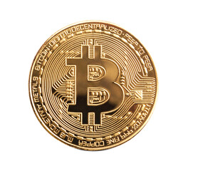 Golden bitcoin coin crypto money isolated on a transparent background. PNG file