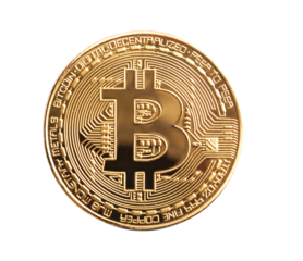 Golden bitcoin coin crypto money isolated on a transparent background. PNG file