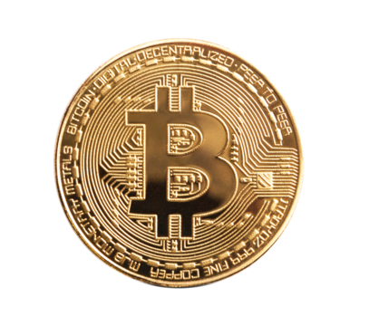 Golden bitcoin coin crypto money isolated on a transparent background. PNG file