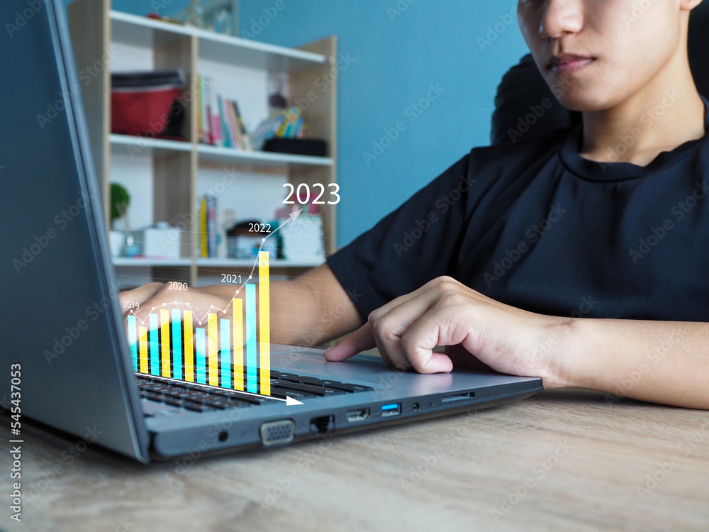 Poster positive indicator graph in 2023 calculating company profitable financial data