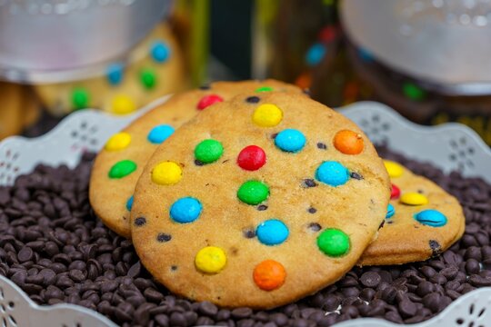 Naklejki Homemade multicolored chocolate chip cookie