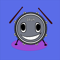 vector illustration of a bass drum and a smiling face in the middle