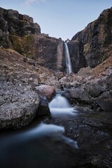 Long exposure of the Barkinafoss Waterfall in Iceland.