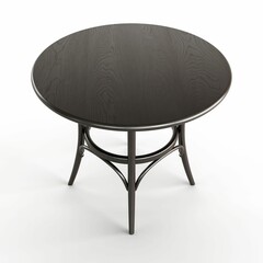 Photorealistic 3D rendering of a black wooden table with a round top isolated on a white background